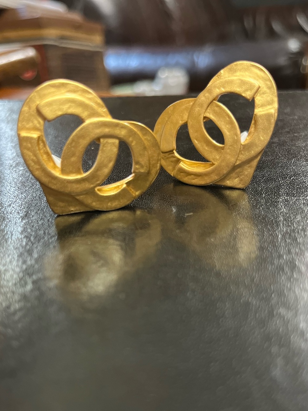 Vintage 1995 ChaneI Heart Letter Logo Clip On Gold Tone Earrings